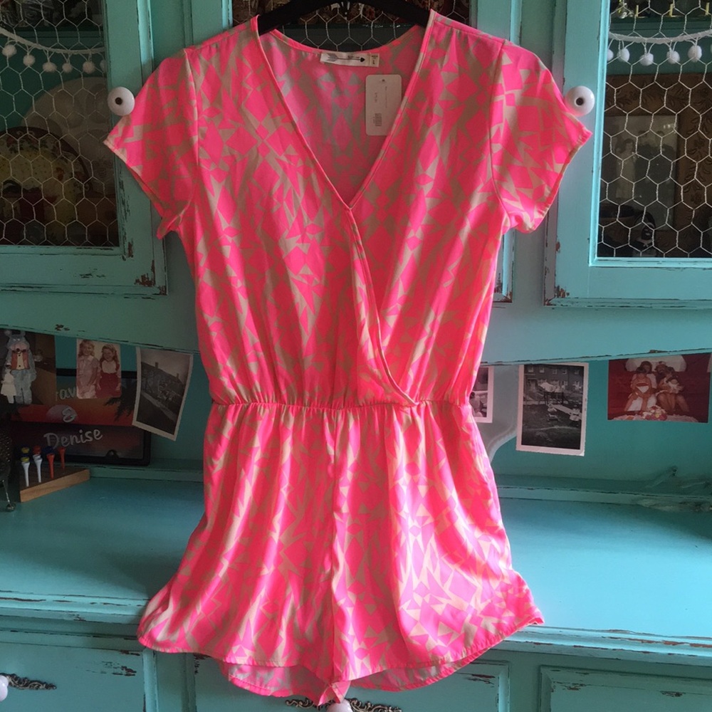 Pink geometric print Romper